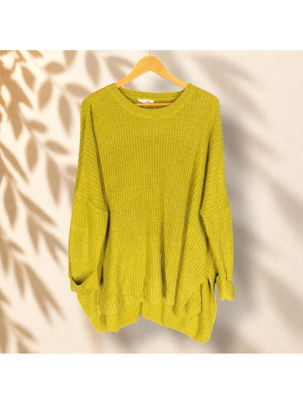 Kye Mi Sweater Pullover Women L Large Yellow Knit Long Sleeve Oversized Acrylic